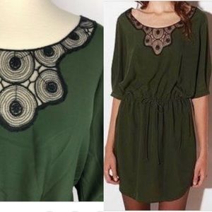 Anthropologie olive green chiffon dress